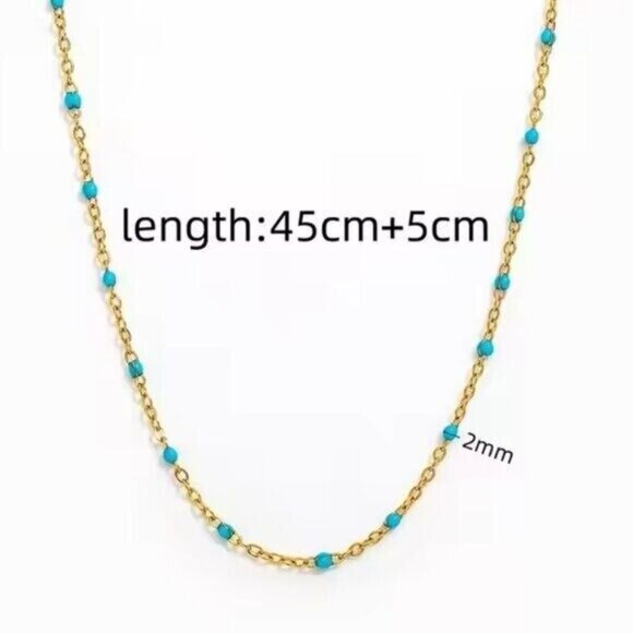 Blue Dainty Enamel Dot Necklace Waterproof layering necklace non-tarnish Gold - Picture 4 of 11